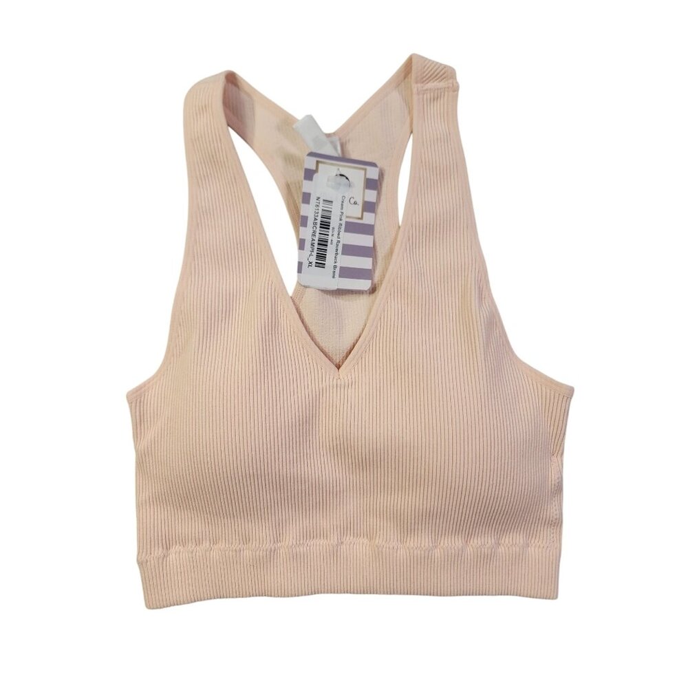 Zenana Cream Pink Ribbed Racerback Brami Nylon/Spandex Blend Womens L/XL New